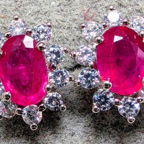 Silver Ruby 2Ct Earrings, Suggested Retail Value $200 - Picture 1 of 3